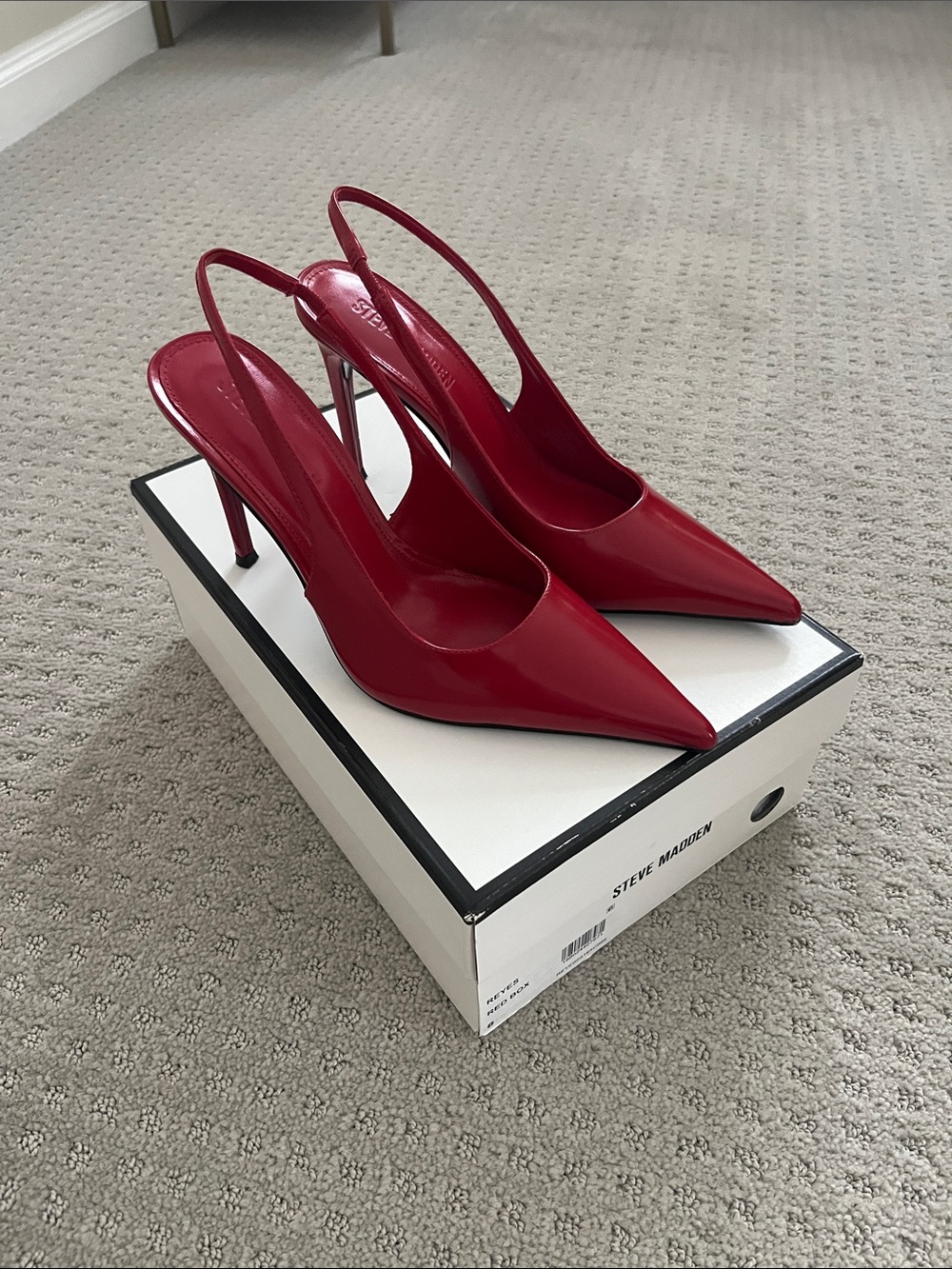 Steve Madden Red Patent Slingback Pointed Toe Heels